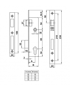 Cerradura Embutir Puertas Metálicas LINCE 5557-60 y 5557-70